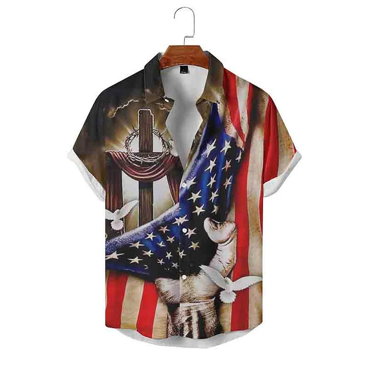 Flag Print Holiday Style Short Sleeve Shirt/ Hawaiian shirt for men