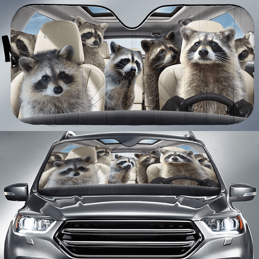 Raccoon Car All Over Printed 3D Sun Shade/ Cute Sunshade For Cars