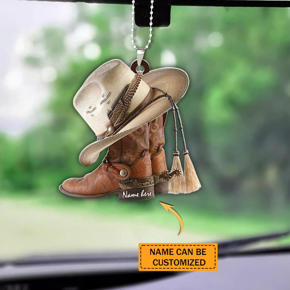 Personalized Boots And Hat Cowboy Flat Acrylic Ornament/ Cowboy Car Interior Mirror Hanging Ornaments