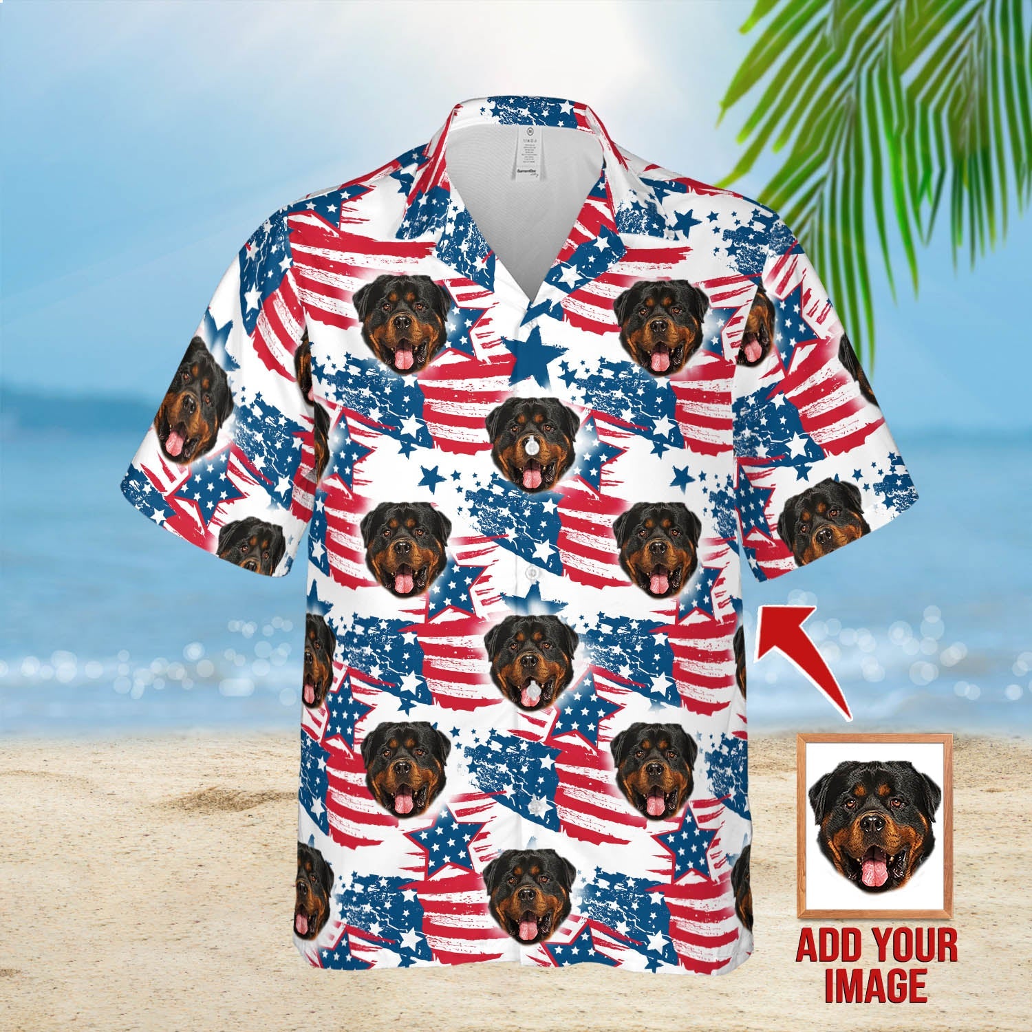 Custom Photo Dog Red & Blue Leaves Pattern Hawaiian Shirt/ Gift for Dog Lover/ Dog Hawaiian Shirt