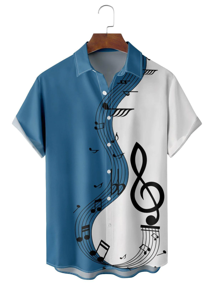 Casual Music Symbol Patchwork Print Men''s hawaiian Shirt