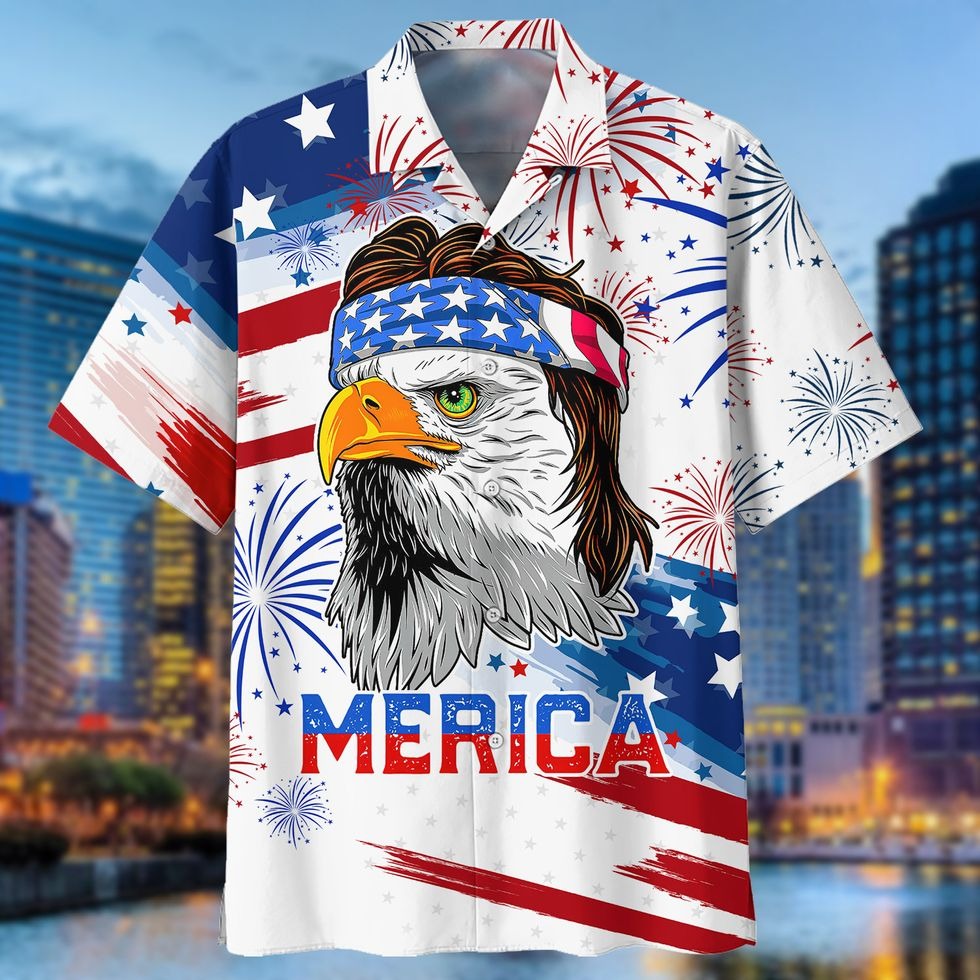 Ealge Merica Independence Day 3D Hawaiian Shirt For Dad/ American Patriotic Hawaii Aloha Beach Shirts