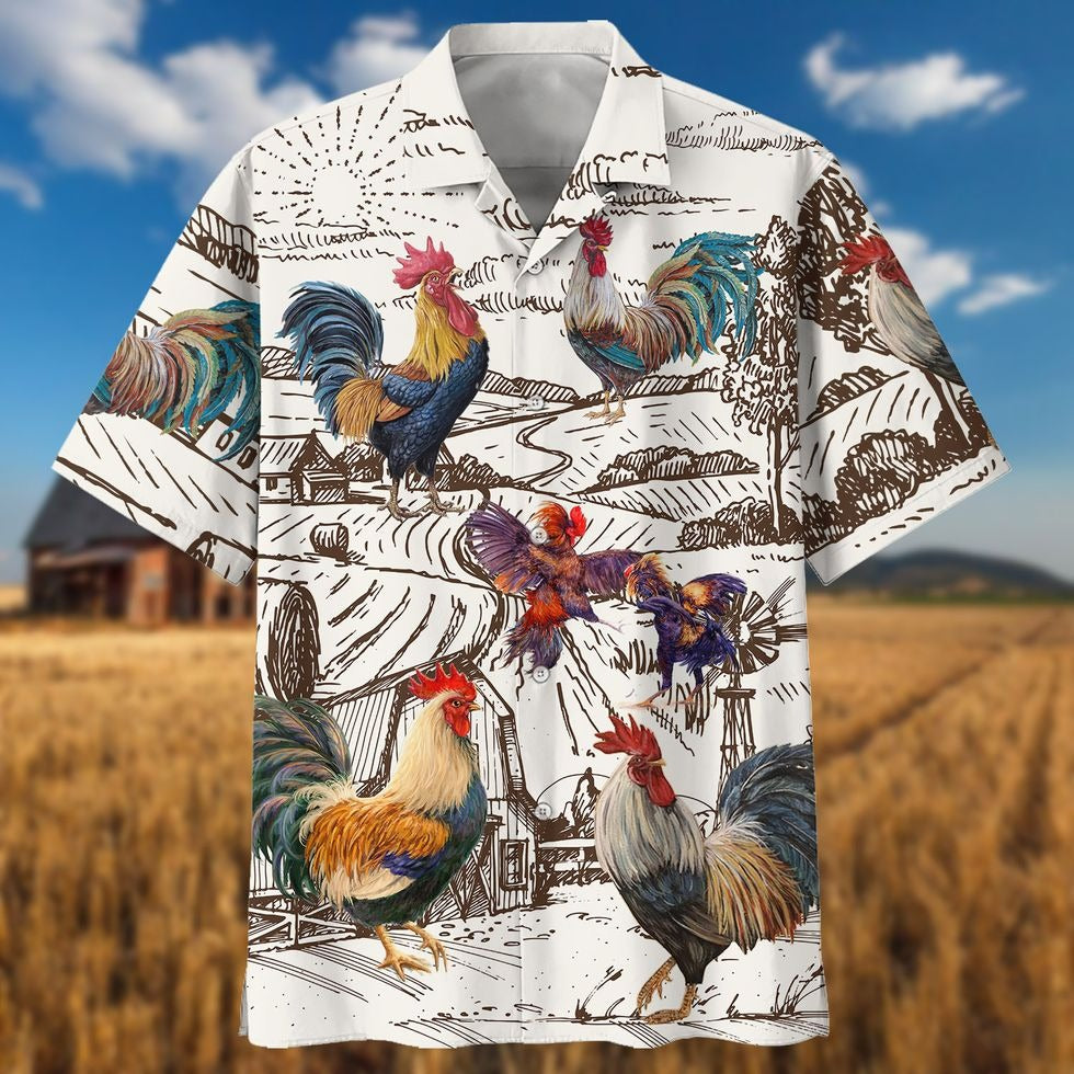 Rooster Farm 3D Hawaiian Shirt/ Chicken Hawaiian Aloha Beach Shirts/ Rooster Gift