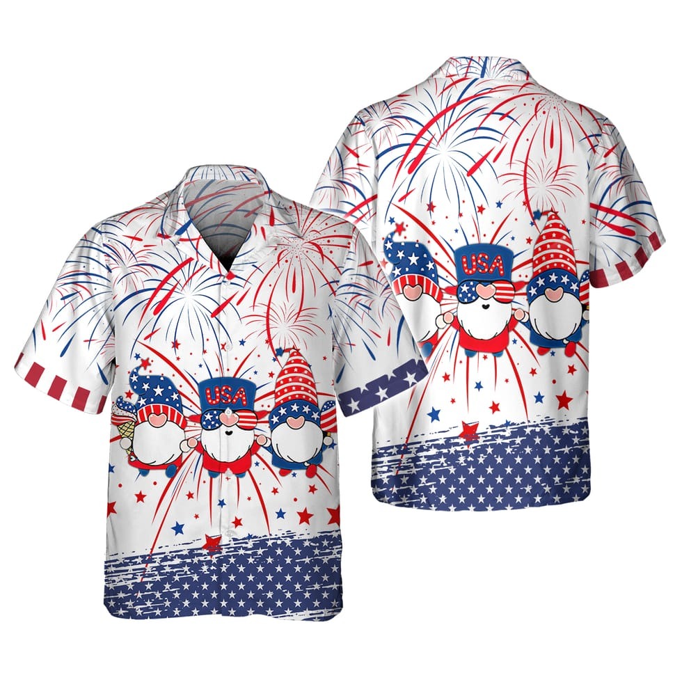 Independence Day Gnome Hawaiian Shirts/ Gnome Usa 3D All Over Printed Hawaiian Shirt Short Sleeve/ Hawaii Shirt Men