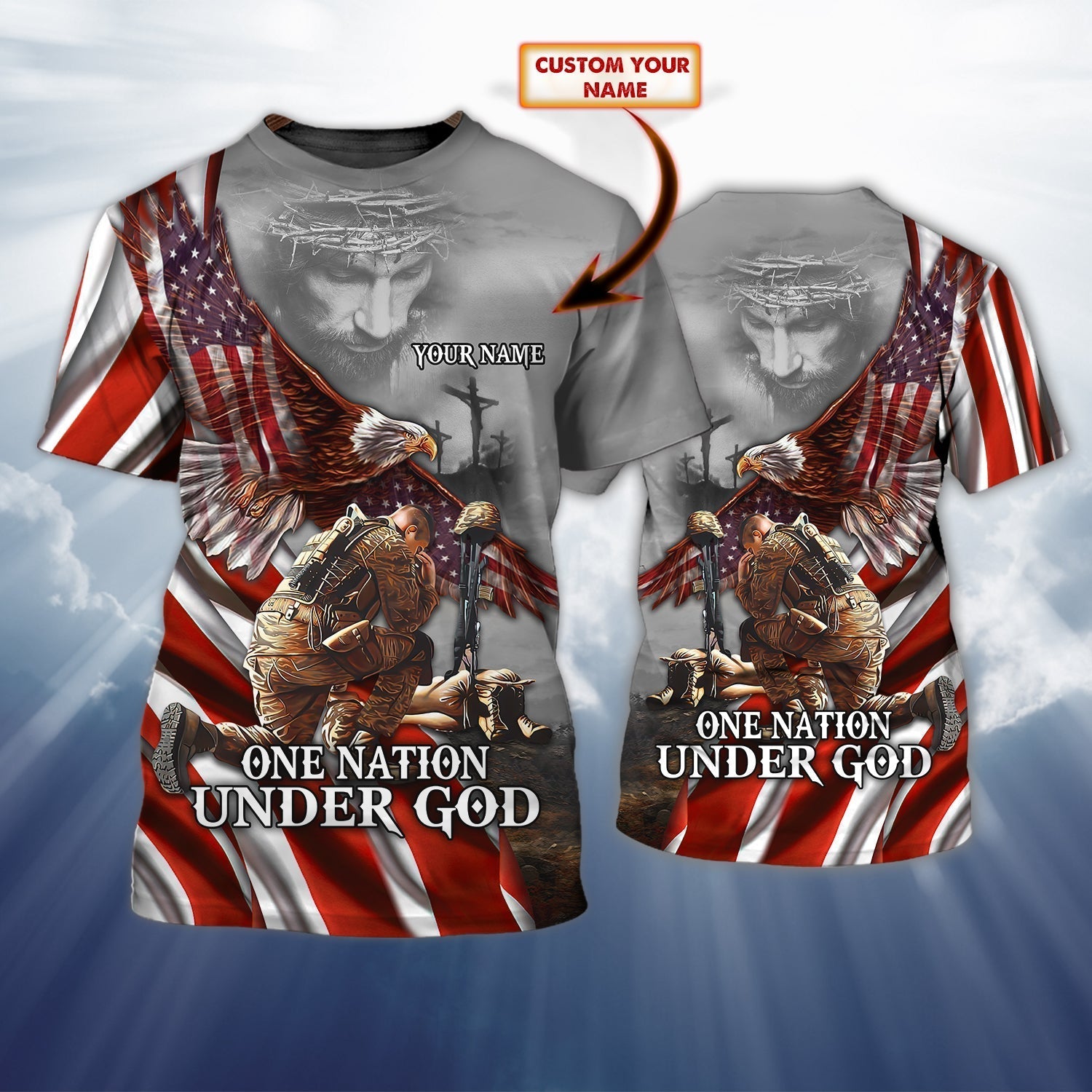 Custom With Name Veteran Patriotice American 3D Shirt/ One Nation Under God Jesus 3D T Shirt