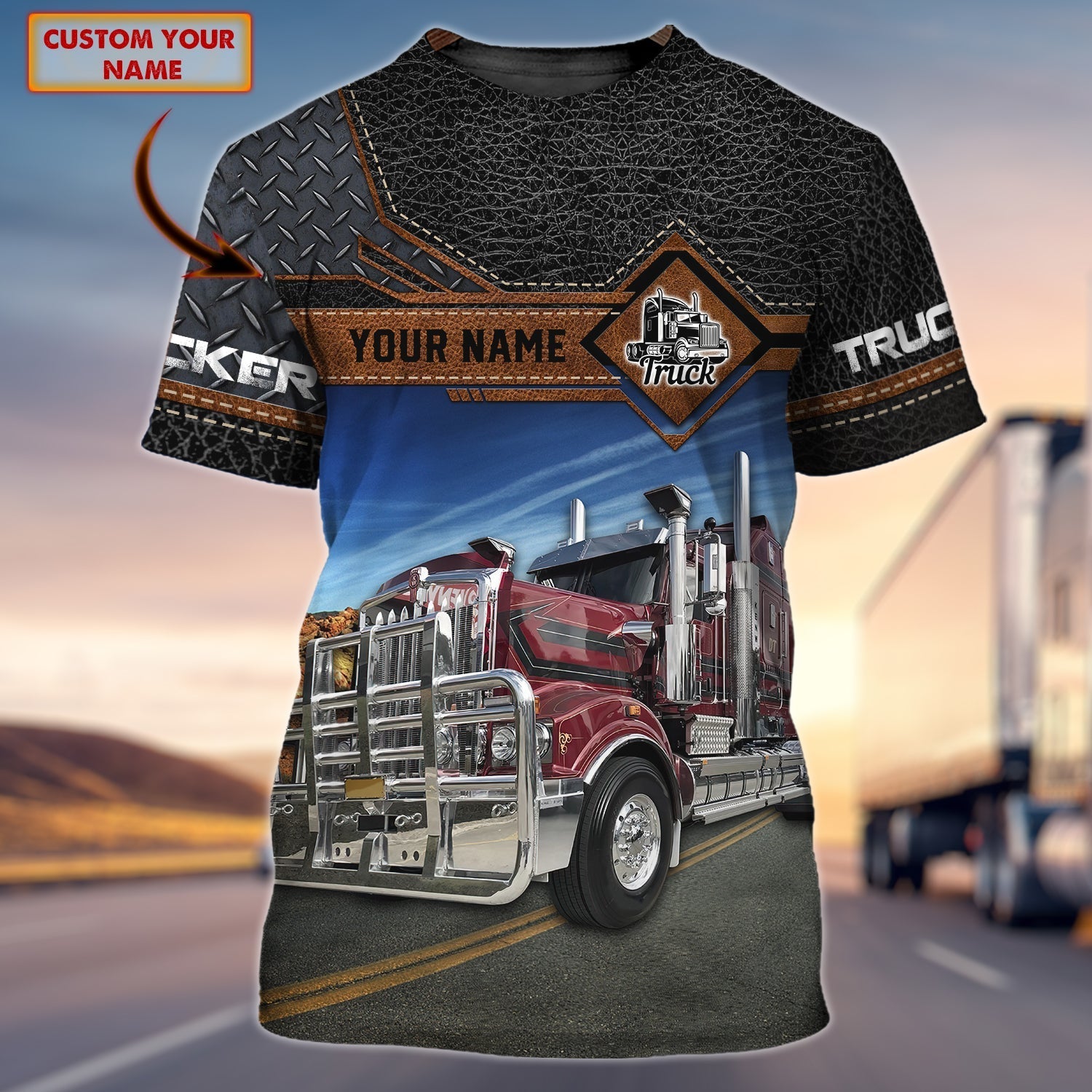 Personalized 3D Truck On Shirt Leather Pattern Trucker Uniform Team Shirts