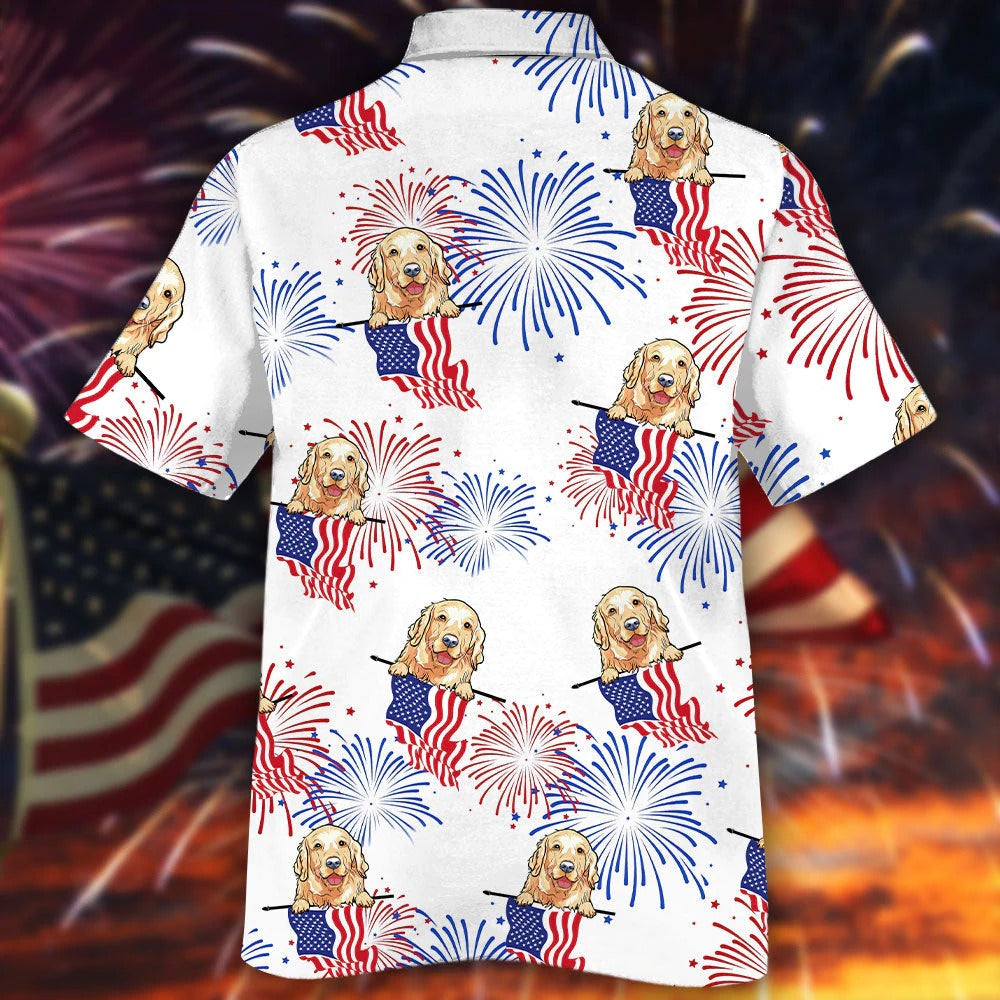 Golden Hawaiian Shirt - Independence Day Golden Hawaii Aloha Shirt/ The Fourth Of July Dog Hawaiian Shirt