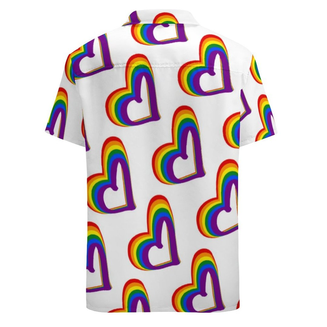 Cute Lgbt Rainbow Flag Hearts Pattern Gay Pride Hawaiian Vintage Shirt Mens Button Down Tropical Hawaii Beach Shirts