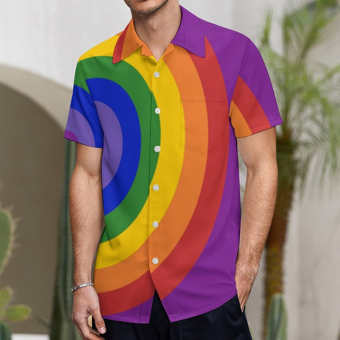 Asymmetrical Rainbow Bullseye Lgbt Pride Hawaiian Vintage Shirt Mens Button Down Plus Size Tropical Hawaii Beach Shirts