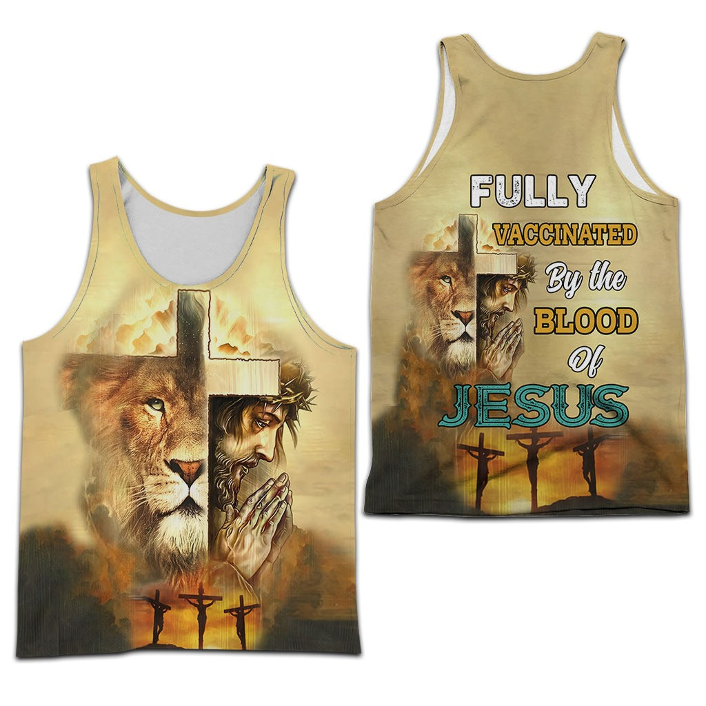 Jesus And Lion Fully Vaccinated By The Blood Of Jesus Hoodies/ 3D Full Printing Christian Tee Shirt/ Christmas Jesus 3D Clothes