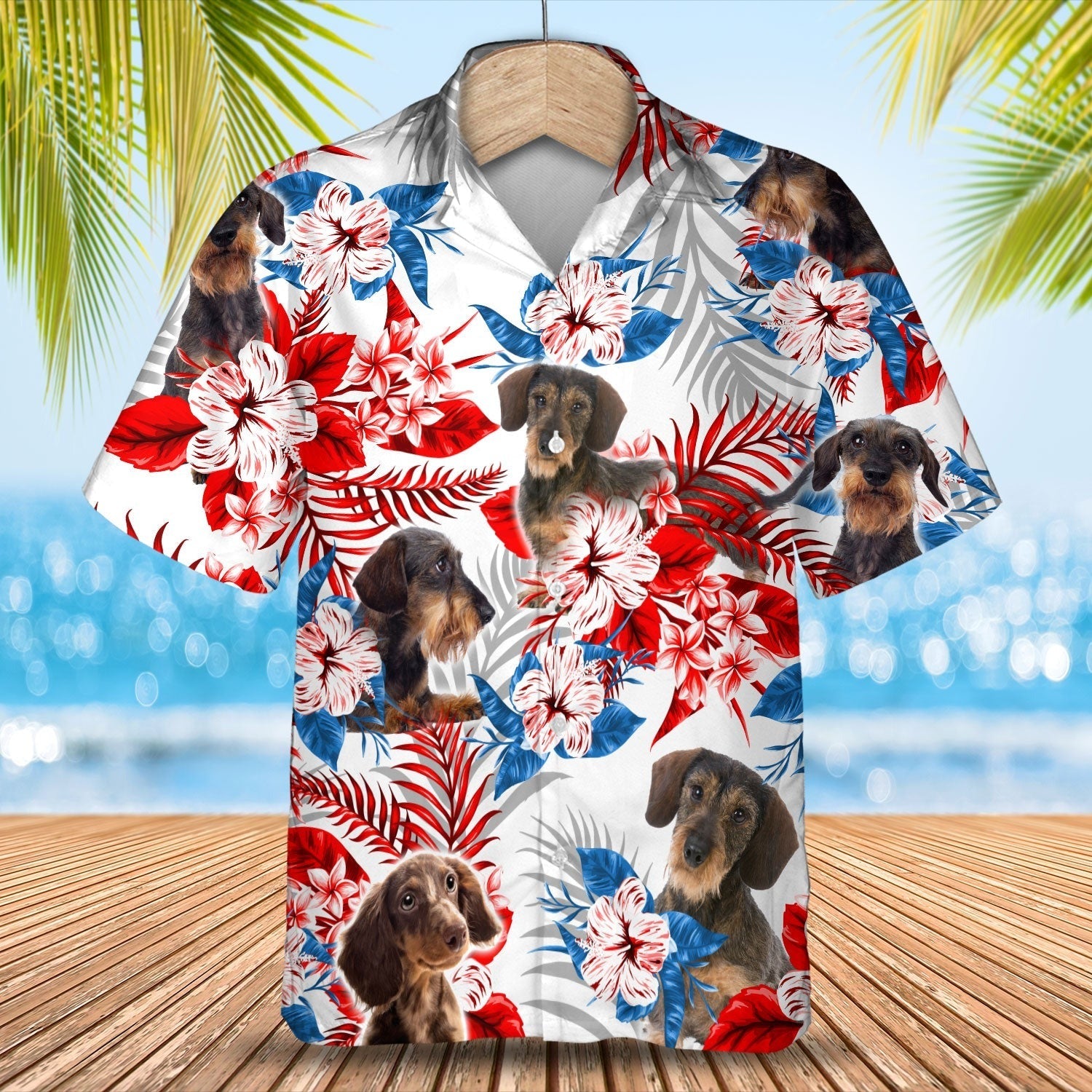Wirehair Dachshund Hawaiian Shirt/ Short Sleeve Dog Full Print Aloha Beach Shirt For Summer