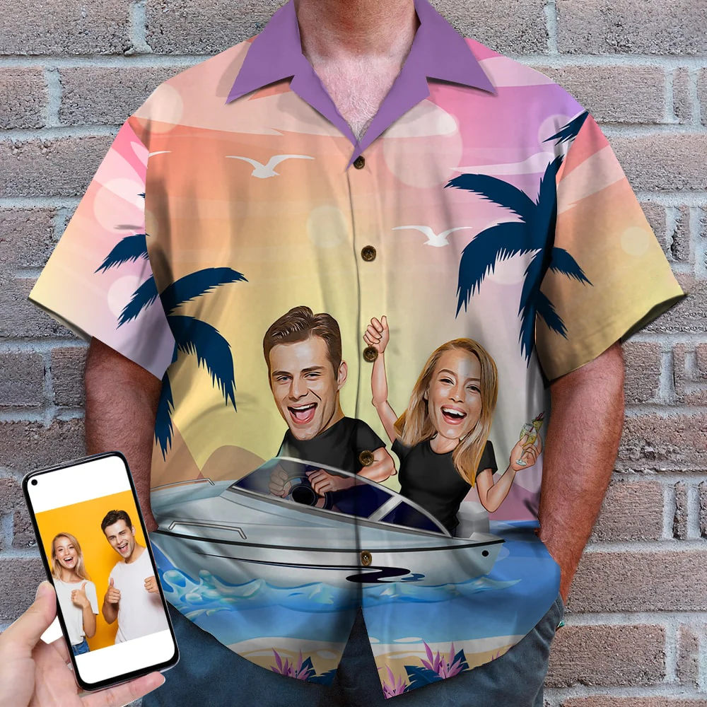 Custom Couple Hawaiian Shirt And Men Beach Shorts/ Gift For Couple