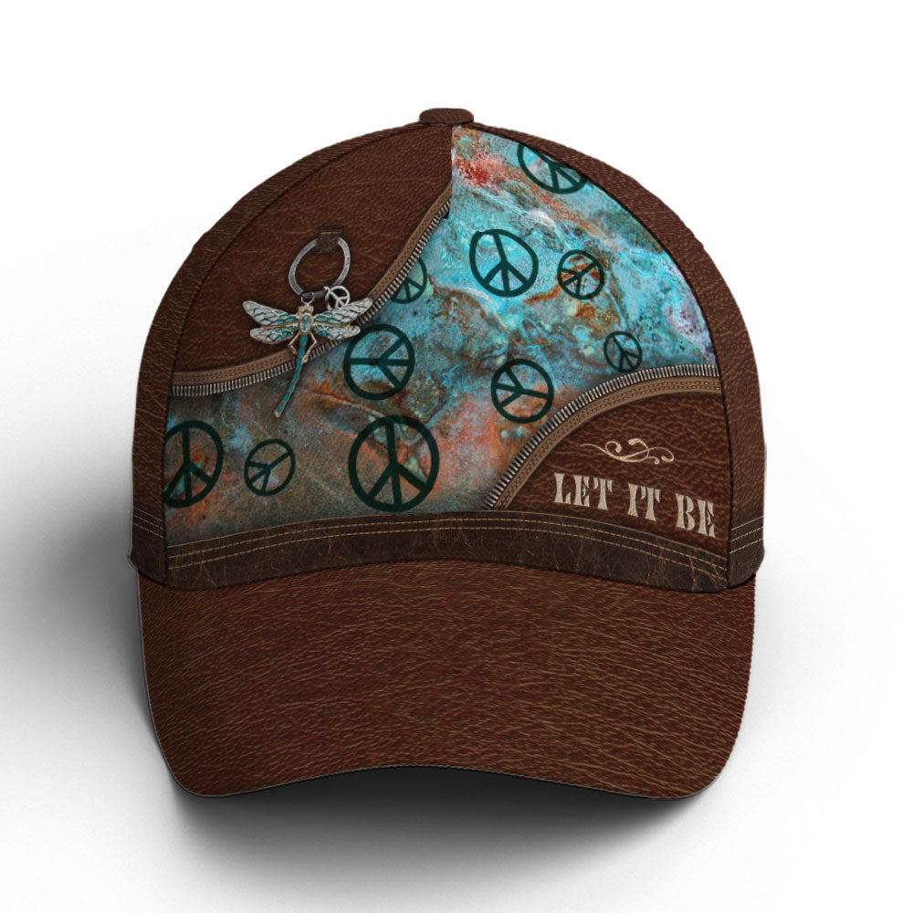 Hippie Let It Be Dragonfly Leather Style Baseball Cap Coolspod
