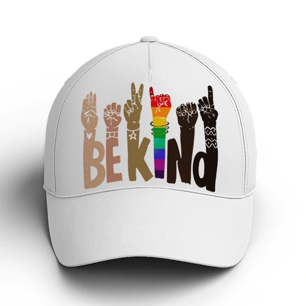 LGBT Pride Baseball Cap/ Hands Be Kind White Baseball Cap/ Lesbian Cap