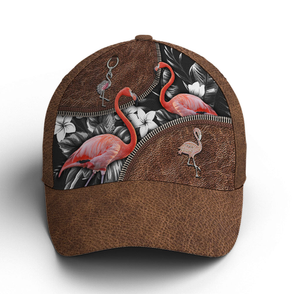 Flamingo Tropical Flower Patterns Leather Style Baseball Cap Coolspod