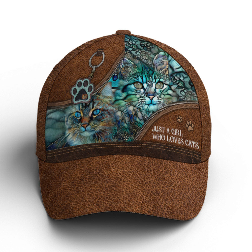 Just A Girl Who Loves Cats Art Leather Style Baseball Cap Coolspod