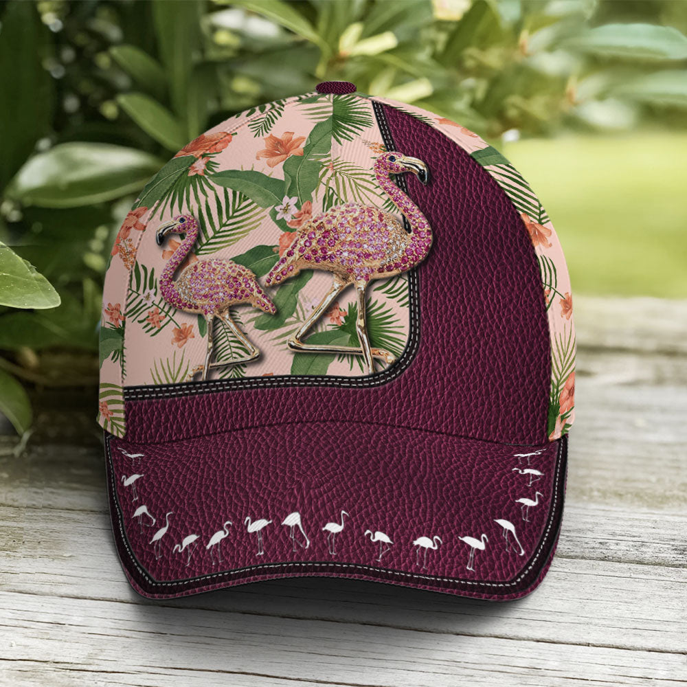 Purple Leather Style Tropical Floral Flamingo Baseball Cap Coolspod