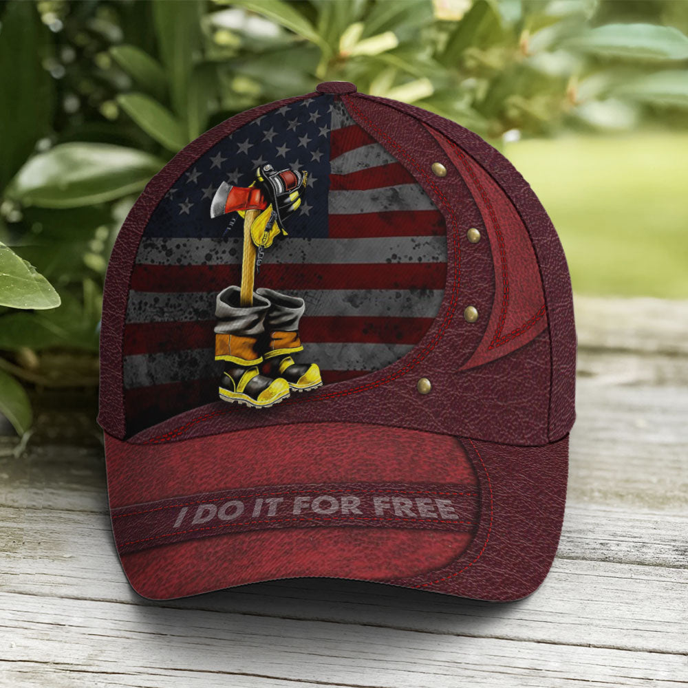 Firefighter I Do It For Free Red Leather Style Baseball Cap Coolspod