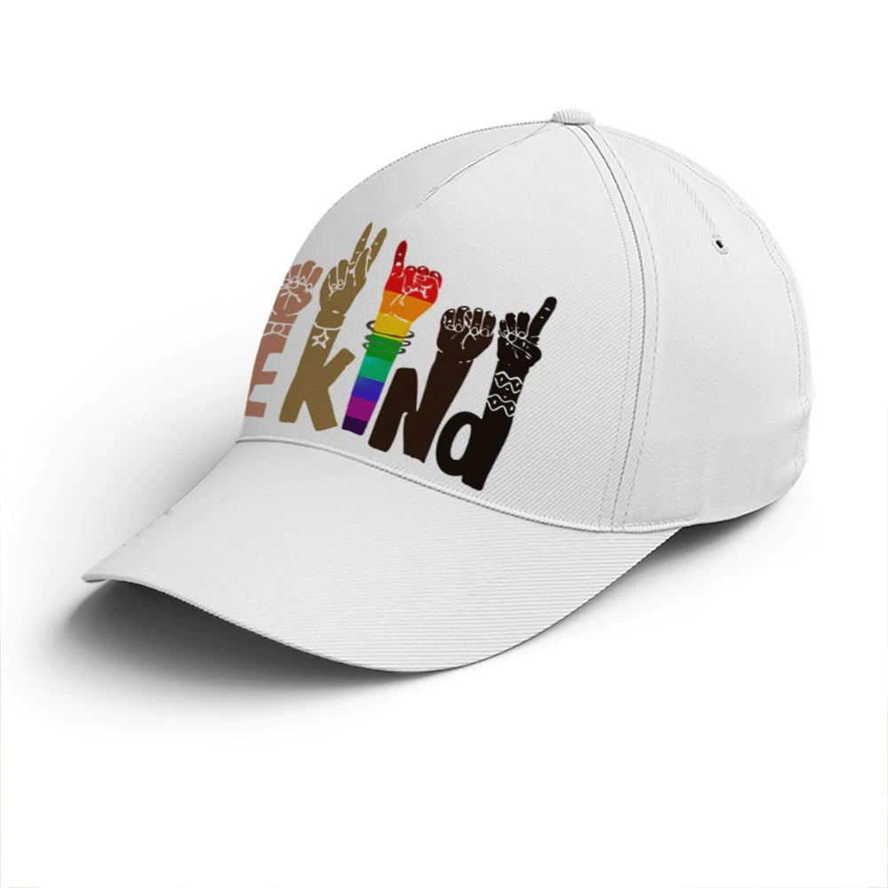LGBT Pride Baseball Cap/ Hands Be Kind White Baseball Cap/ Lesbian Cap