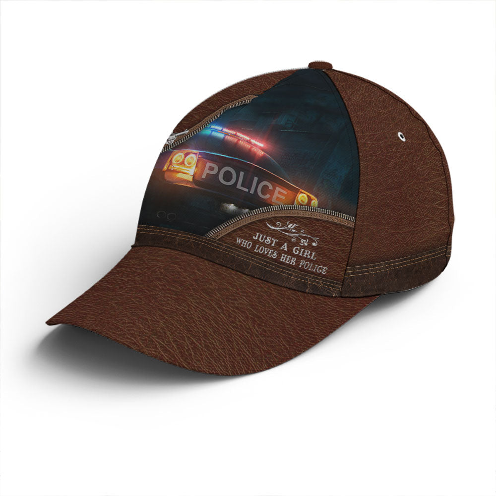 Just A Girl Loves Police Leather Style Baseball Cap Coolspod
