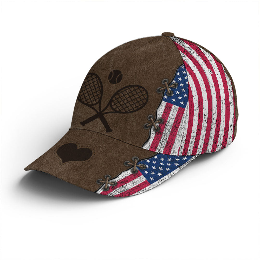 Tennis American Flag Leather Style Baseball Cap Coolspod