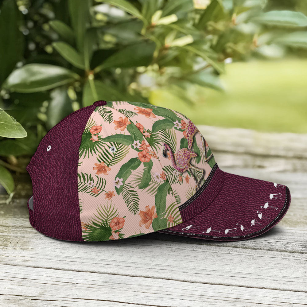 Purple Leather Style Tropical Floral Flamingo Baseball Cap Coolspod