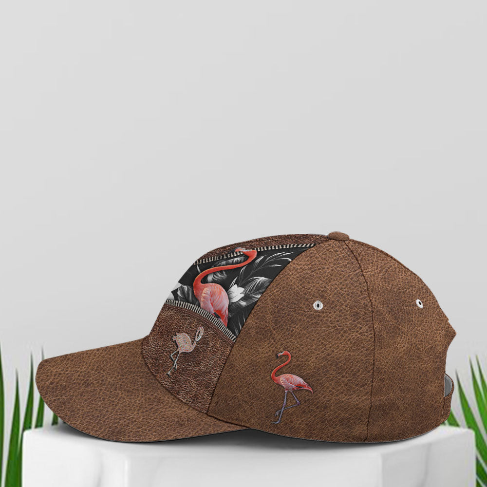 Flamingo Tropical Flower Patterns Leather Style Baseball Cap Coolspod