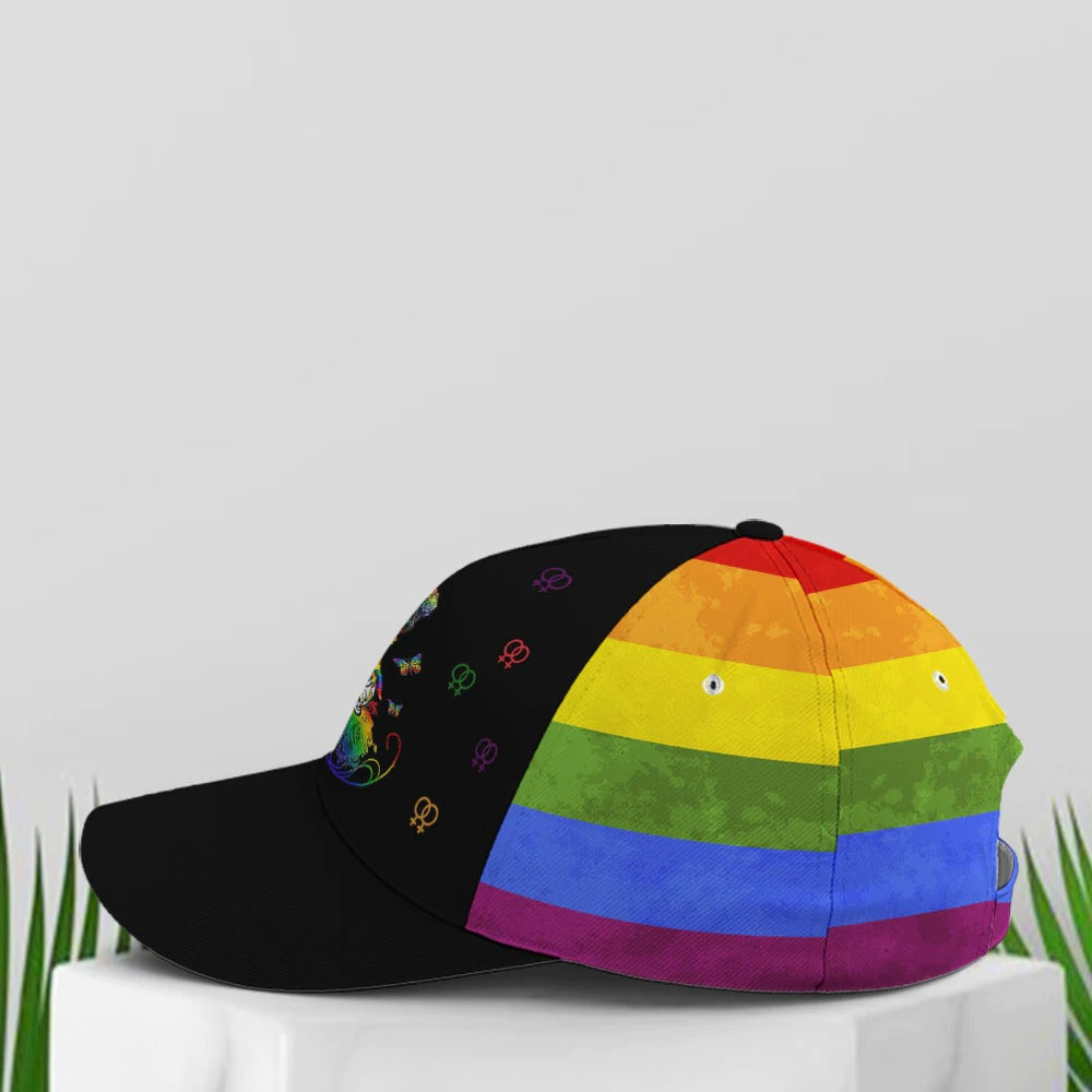 LGBTQ Girl And Sugar Skull Rainbow Baseball Cap/ Pride Cap For Lesbian/ Gaymer