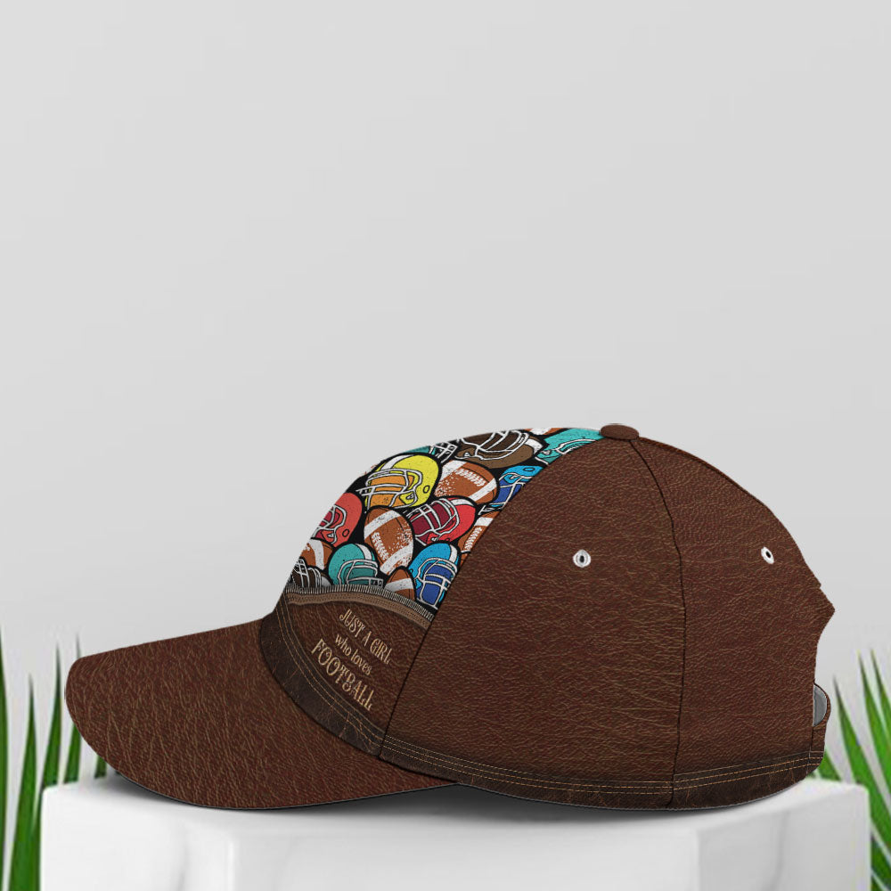 Just A Girl Who Loves Football Leather Style Baseball Cap Coolspod
