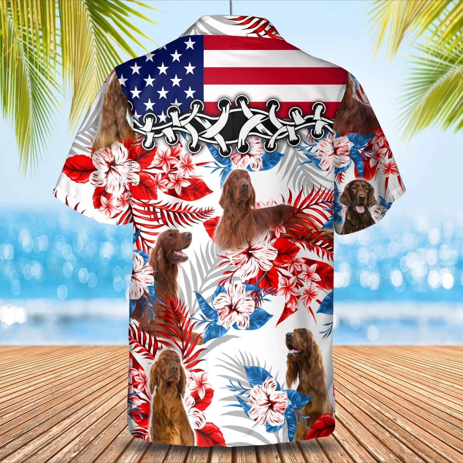 Irish Setter American flag Hawaiian Shirt/ Summer aloha shirt/ Men Hawaiian shirt/ Gift for summer