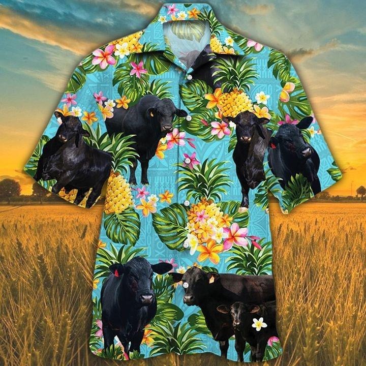 Brangus Cattle Lovers Pineapple/ Brahman Angus Cattle Lovers Hawaiian Shirt/ Casual Short Sleeve Hawaiian Shirt Blue