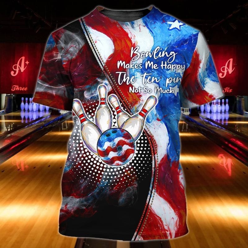 3D Vintage Bowling Shirt For Men Women/ Bowling Makes Me Happy T Shirt/ Bowling Team Shirt/ Gift For Bowling Players