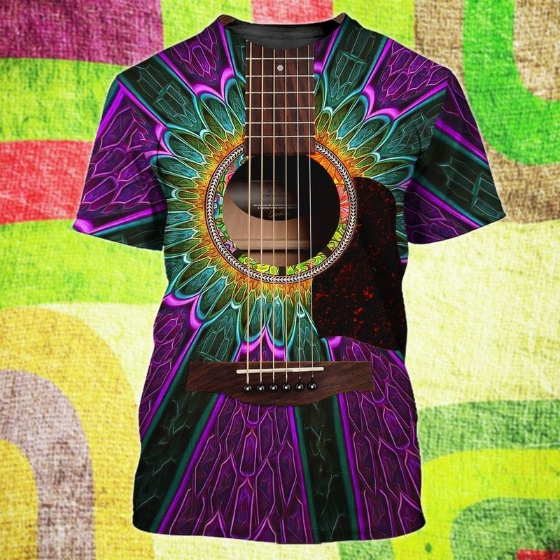 Hippie Sunflower Guitar 3D Tshirt/ Hippie Shirts/ Gift For Hippie/ Hippie Gift/ Hippie Old Woman Never Die