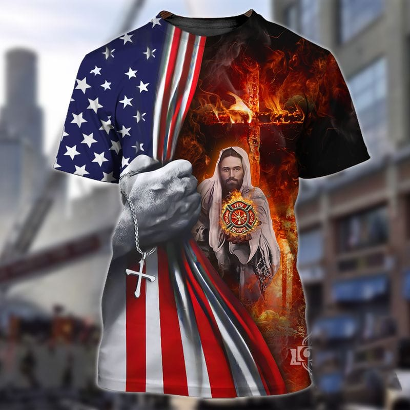 God Give Safe for US Firefighter 3D All Over Printed Shirt/ Flag Shirt/ Firefighter Shirt Coolspod
