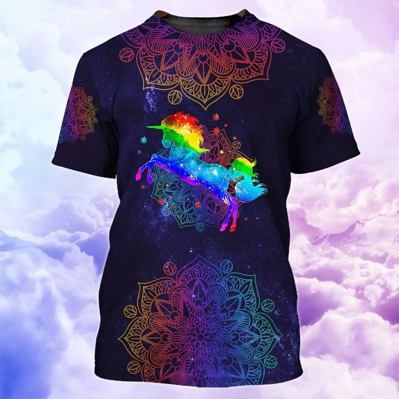Mandala Unicorn 3D All Over Printed Shirt/ Hippie Mandala Pattern Shirt