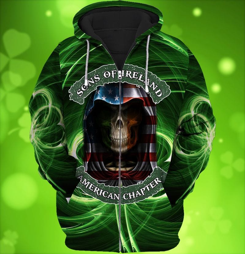 Son Of Ireland American Chapter Shirt/ 3D All Over Print St Patrick Day Shirt/ Skull American Patrick Day Shirt