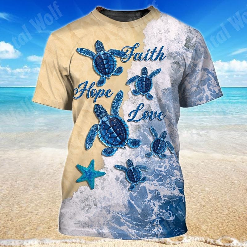 Turtles Faith Hope Love 3D Tshirt/ Turtle Shirt/ Sea Turtle Tshirt/ Gift For Turtle Lovers