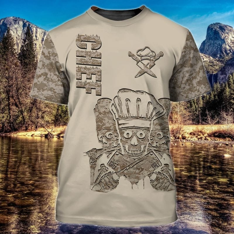 Master Chef Skull Shirt/ 3D All Over Print Skull Chef T Shirt Camo Pattern/ Best Gift For A Chef