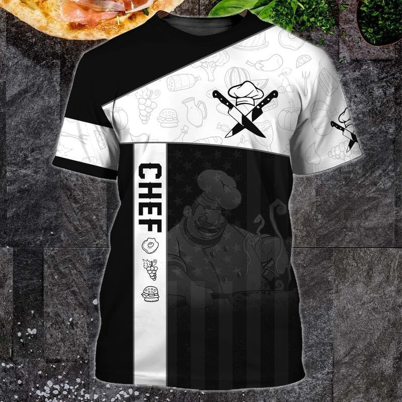 Italian Chef 3D Tshirt/ Black And White Cooking Shirt/ Men Chef Shirt/ Women Chef Shirts