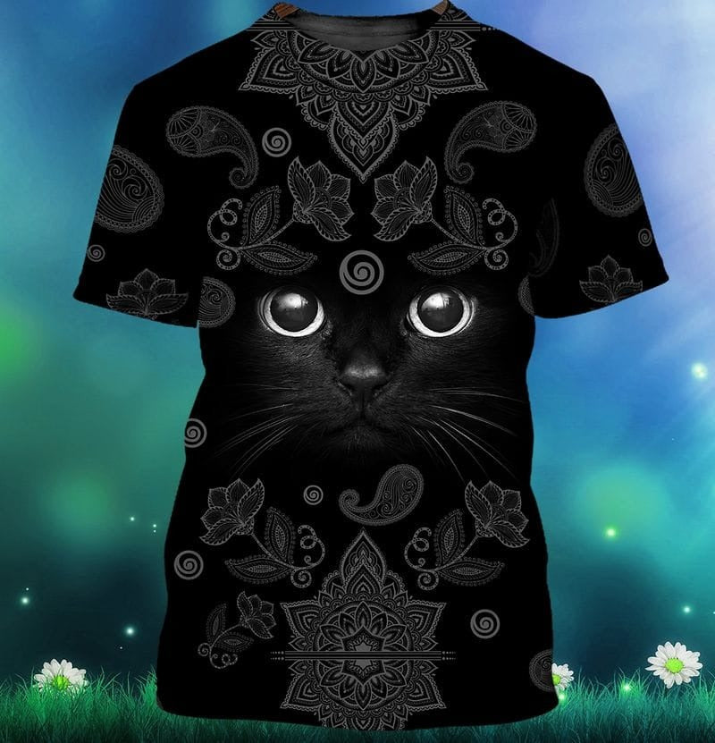 3D All Over Print Mitru Mandala Black Cat Shirt/ Black Cat Shirts