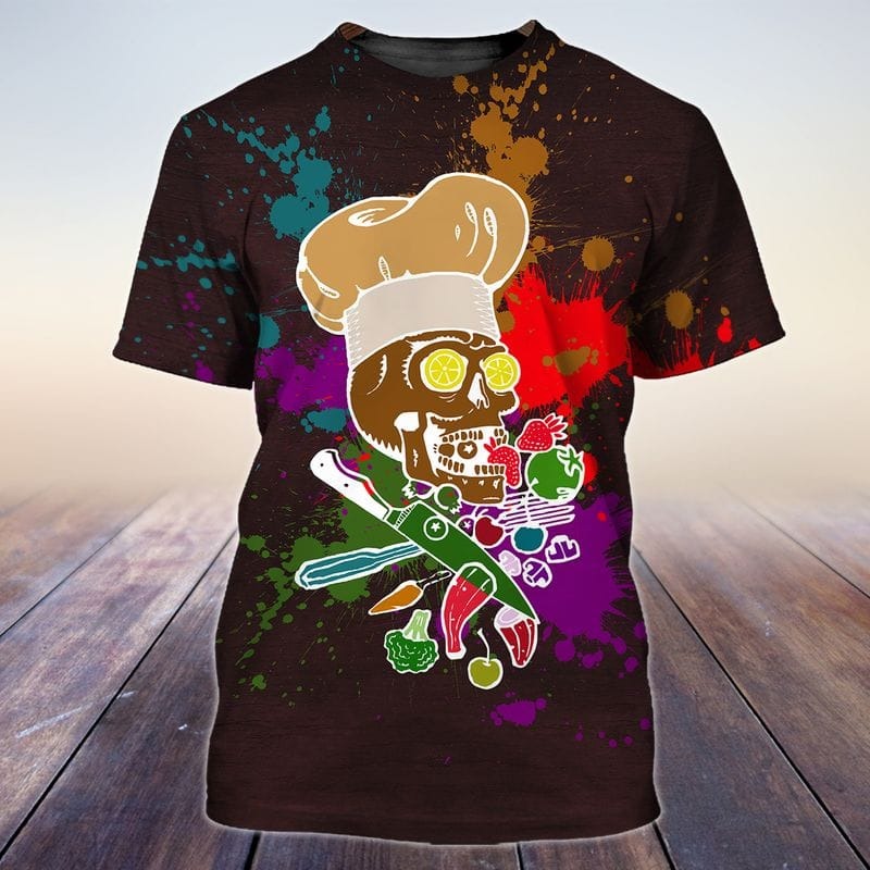 Vegan Chef Skull 3D Tshirt/ Cool Skull Shirt For Master Chef/ Cooking Lover Gifts