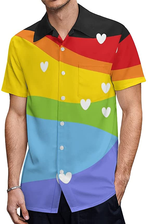 Men''s Casual Button Down Hawaiian Shirt Pride Month Rainbow Lgbt Print Summer Hawaiian Shirts Beach Shirts Gift