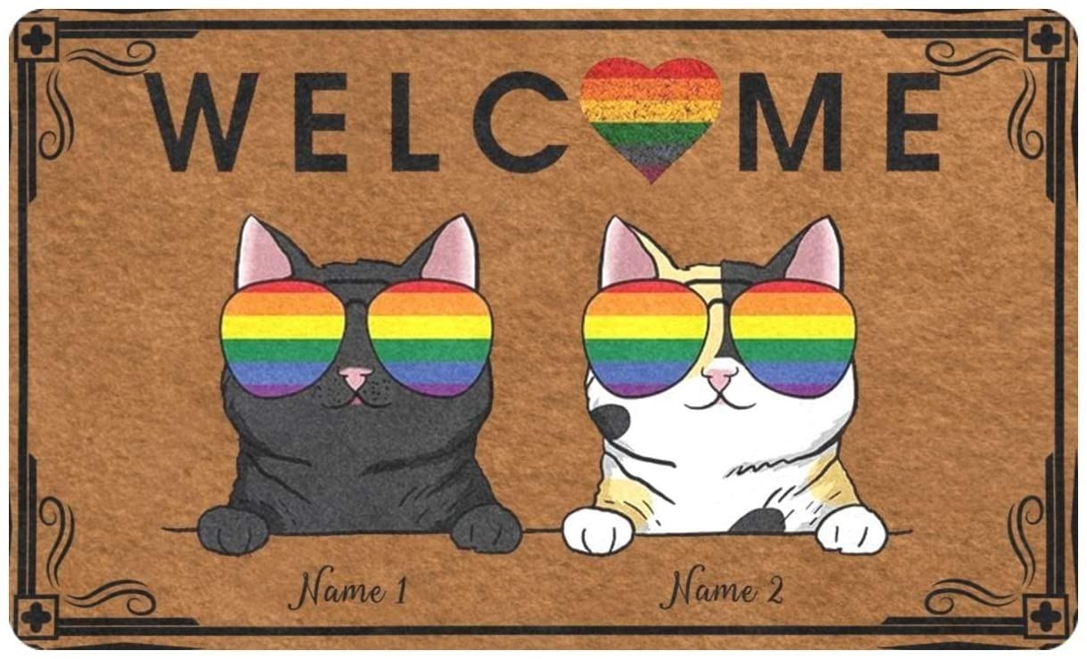 Gay Pride Doormat Personalized Cat Doormat Rainbow Welcome Mat Heart Rainbow Doormat Lgbt Home Decor