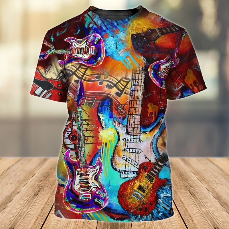 3D All Over Printed Colorfull Guitar Shirt/ Gift For Guitarist Friend/ To My Husband Guitarist Shirt