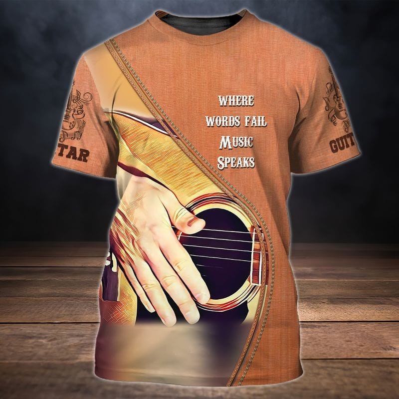3D Full Printed Guitar T Shirts/ Where Word Fail Music Speaks Shirt/ Guitar Player Shirts