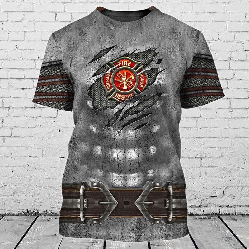 3D All Over Print Firefighter Armor Shirt/ Gift for Dad Firefighter/ Firefighter Shirt