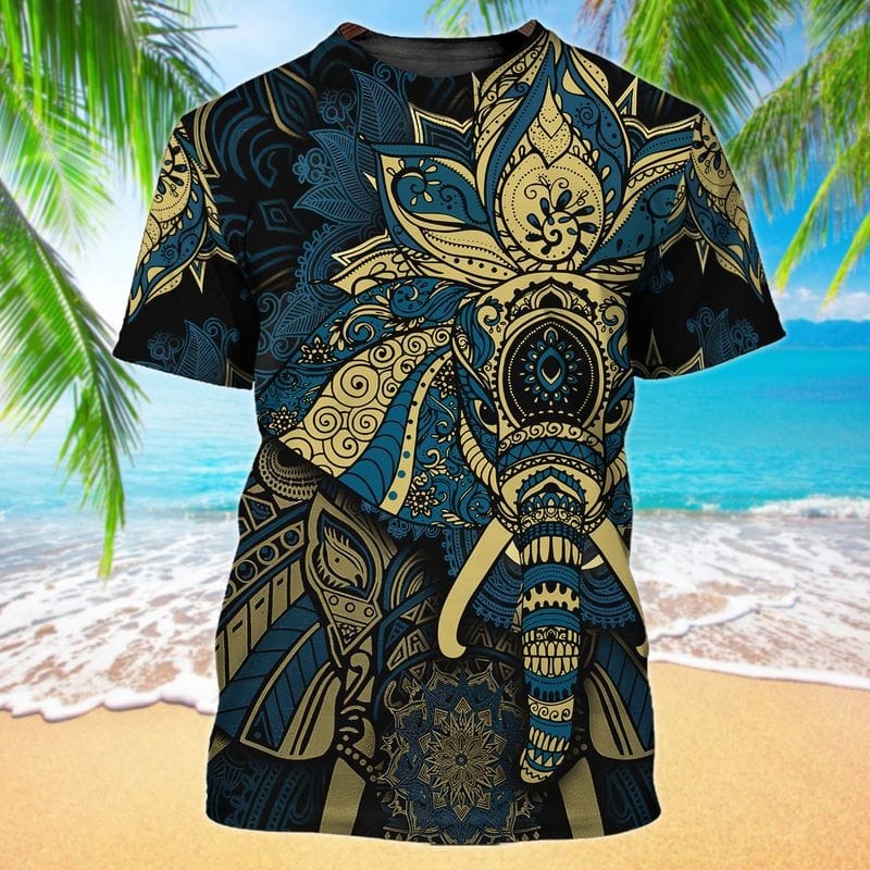 Cool Mandala Elephant T Shirt/ 3D Full Printed Hippie Shirt Mandala Pattern