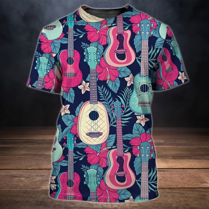 3D Full Printed Guitar Shirts/ Unisex Guitarist T Shirt Floral Pattern Guitar Shirt