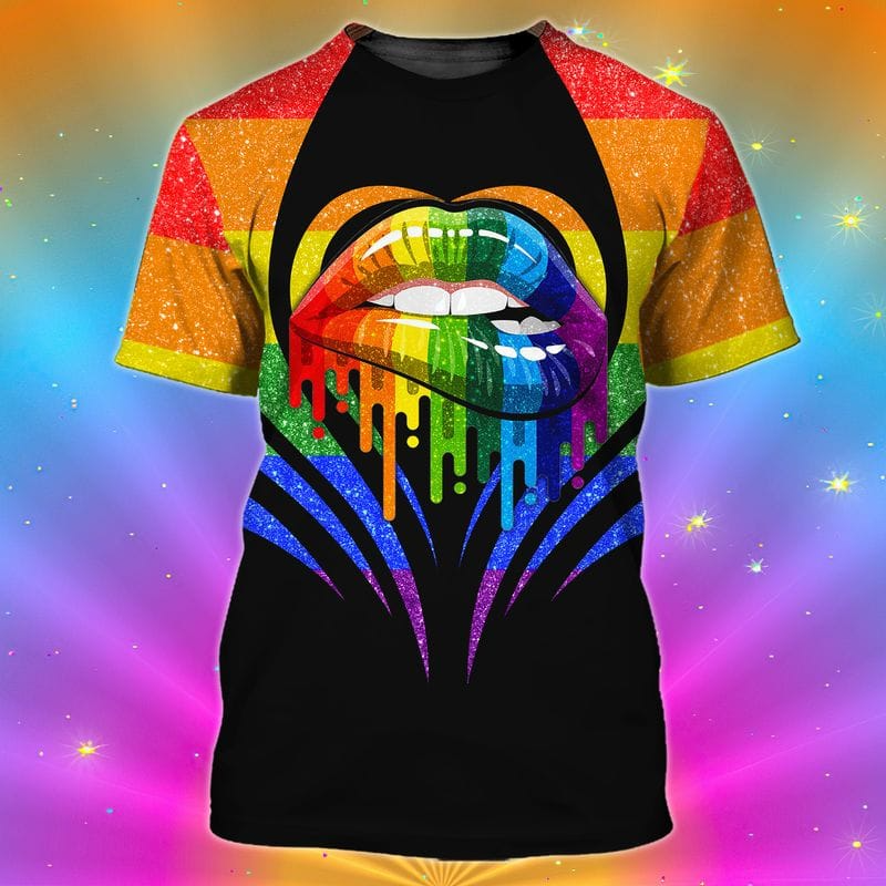 Rainbow Lip Shirt/ Pride Rainbow Lips/ Gay Pride Lips 3D T Shirt/ Gift For Gaymer/ Pride Month Gift
