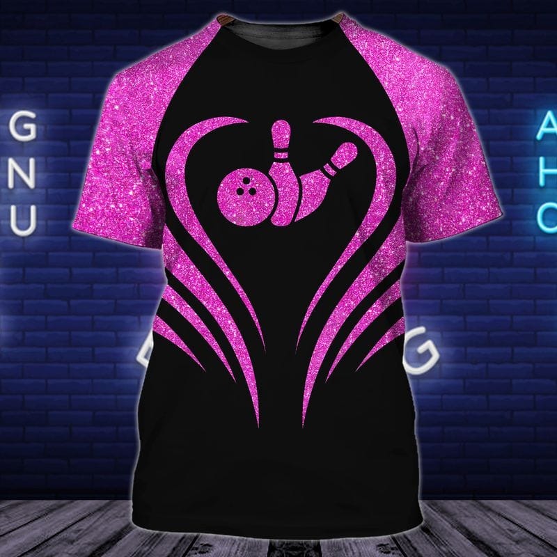 Black And Pink Women Bowling Shirt/ 3D Bowling Shirts For Women